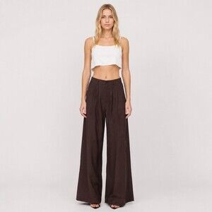 Nonchalant Label Pleated Wide Leg Pants size medium trouser Brown Rayon Blend
